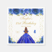 Blauw Bloemen Bruin Haar Prinses Verjaardagsfeest Servet (Voorkant)