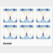 Blauw Bloemen Bruin Haar Prinses Verjaardagsfeest Vierkante Sticker (Vel)
