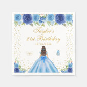 Blauw Bloemen Brunette Haar Prinses Verjaardagsfee Servet (Voorkant)