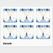 Blauw Bloemen Brunette Haar Prinses Verjaardagsfee Vierkante Sticker (Vel)