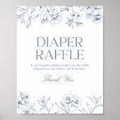 Blauw Bloemen Chinoiserie Baby shower Luier Raffle Poster (Voorkant)