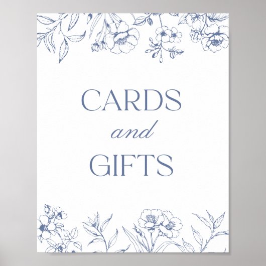 Blauw Bloemen Chinoiserie Kaarten en geschenken te Poster (Voorkant)