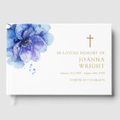 Blauw Bloemen Christelijk in Loving Memory Begrafe Gastenboek (Voorkant)