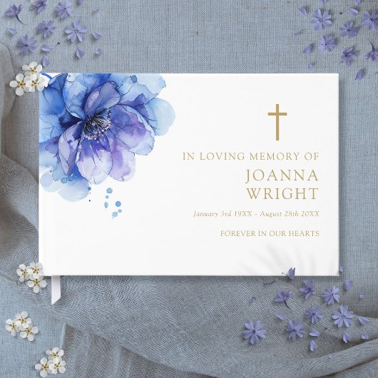 Blauw Bloemen Christelijk in Loving Memory Begrafe Gastenboek