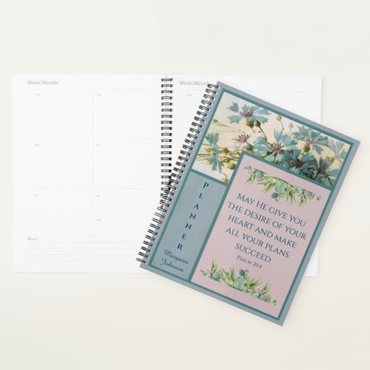 Blauw Bloemen Christelijk Planner met Bijbelvers (Display)