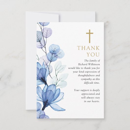 Blauw Bloemen Christelijk Viering van het Leven Fo Bedankkaart (Voorkant)