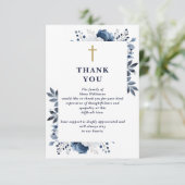 Blauw Bloemen Christelijke Viering van het Leven B Bedankkaart (Staand voorkant)