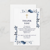 Blauw Bloemen Christelijke Viering van het Leven B Bedankkaart (Voorkant / Achterkant)