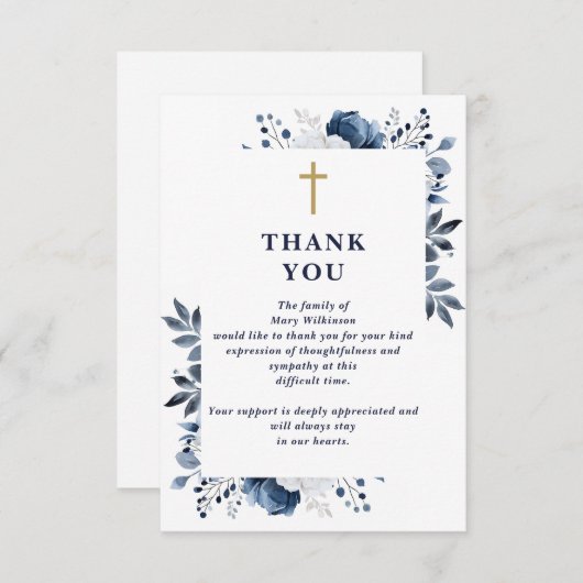 Blauw Bloemen Christelijke Viering van het Leven B Bedankkaart (Voorkant / Achterkant)