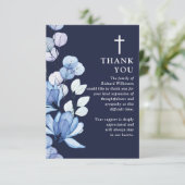 Blauw Bloemen Christelijke Viering van het Leven B Bedankkaart (Staand voorkant)
