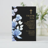 Blauw Bloemen Christelijke Viering van het Leven B Bedankkaart (Staand voorkant)
