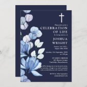 Blauw Bloemen Christelijke Viering van het Leven B Kaart (Voorkant / Achterkant)