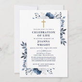 Blauw Bloemen Christelijke Viering van het Leven B Kaart (Voorkant)