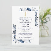 Blauw Bloemen Christelijke Viering van het Leven B Kaart (Staand voorkant)