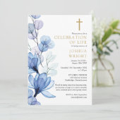 Blauw Bloemen Christelijke Viering van het Leven B Kaart (Staand voorkant)