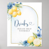 Blauw Bloemen Citroen Main Squeeze Baby shower Dri Poster (Voorkant)