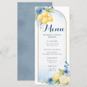 Blauw Bloemen Citroen Main Squeeze Baby shower Men Menu (Voorkant / Achterkant)