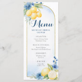 Blauw Bloemen Citroen Main Squeeze Baby shower Men Menu (Voorkant)