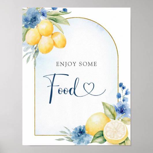 Blauw Bloemen Citroen Main Squeeze Baby shower Voe Poster (Voorkant)