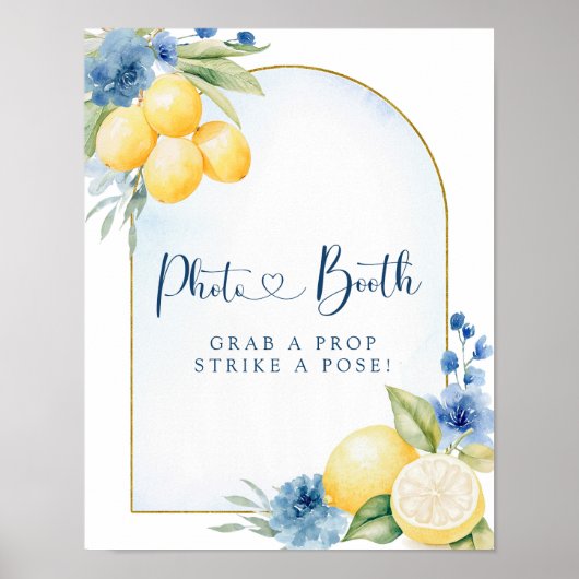 Blauw Bloemen Citroen Main Squeeze Douche Fotocabi Poster (Voorkant)