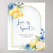Blauw Bloemen Citroen Main Squeeze Liefde is Zoet Poster (Voorkant)