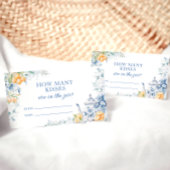 Blauw Bloemen Citrus Thema Hoeveel Kisses spel Informatiekaartje