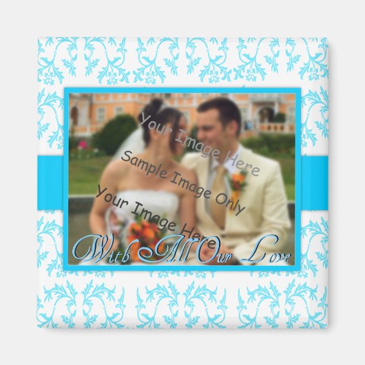 Blauw Bloemen Damask Bruiloft Dank u Gift Magneet (Voorkant)