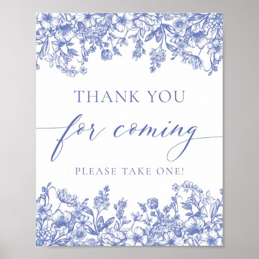  Blauw Bloemen Dank u voor het komen teken Poster (Voorkant)
