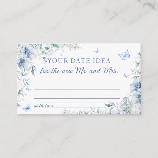 Blauw Bloemen Datum Nacht Ideeën Vrijgezellenfeest Informatiekaartje (Voorkant)