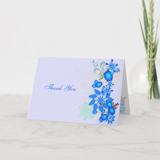 Blauw Bloemen Deco - Dank u Bedankkaart (Voorkant)
