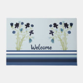 Blauw Bloemen Decoratief Deurmat (Voorkant)