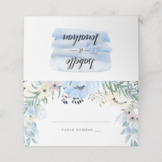 Blauw Bloemen DIY Bruiloft Plaats Kaart Plaatskaartje (Buitenkant ongevouwen)