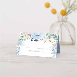 Blauw Bloemen DIY Bruiloft Plaats Kaart Plaatskaartje