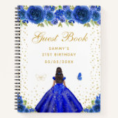 Blauw Bloemen Donkere Huid Prinses Gastenboek Notitieboek (Voorkant)