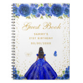 Blauw Bloemen Donkere Huid Prinses Gastenboek Notitieboek (Voorkant)