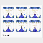 Blauw Bloemen Donkere Huid Prinses Verjaardagsfees Vierkante Sticker (Vel)