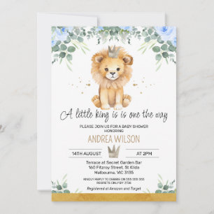 Blauw Bloemen Een beetje King Lion Baby shower Kaart