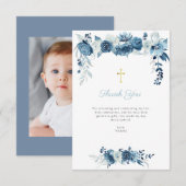 Blauw Bloemen Eerste Communie Dank u kaart (Voorkant / Achterkant)