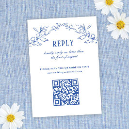  Blauw Bloemen Elegant QR Code Bruiloft antwoord