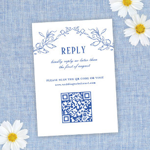 Blauw Bloemen Elegant QR Code Bruiloft antwoord