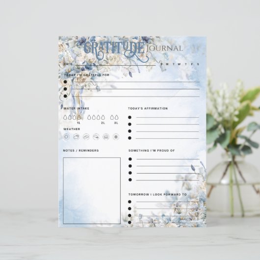 Blauw Bloemen Elegante Dankbaarheid Tijdschrift Pa (Staand voorkant)
