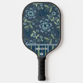 Blauw Bloemen Elegante Professionele Douanenaam Pickleball Paddle (Voorkant)