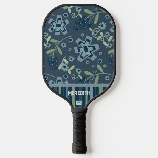 Blauw Bloemen Elegante Professionele Douanenaam Pickleball Paddle (Voorkant)