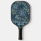 Blauw Bloemen Elegante Professionele Douanenaam Pickleball Paddle (Achterkant)