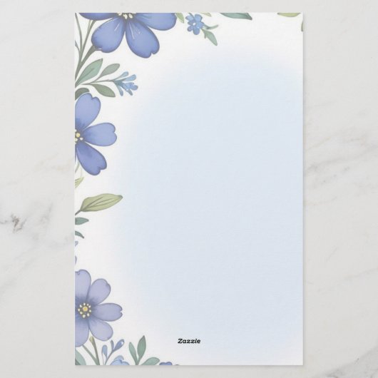 Blauw Bloemen Elegantie Stationery Set Briefpapier (Achterkant)