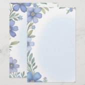 Blauw Bloemen Elegantie Stationery Set Briefpapier (Voorkant / Achterkant)