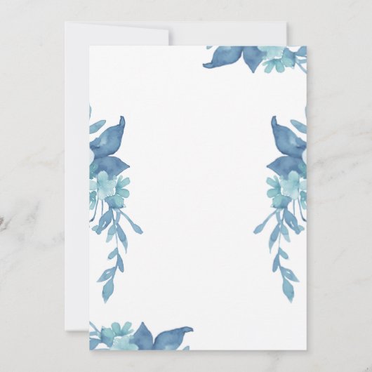  Blauw Bloemen en Bladerwerk Foto Bruiloft Save The Date (Achterkant)