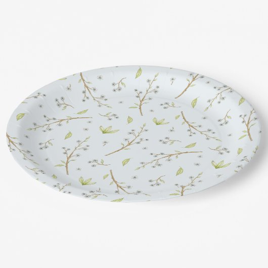 Blauw Bloemen en groen jongen baby shower Papieren Bordje (Gekanteld)