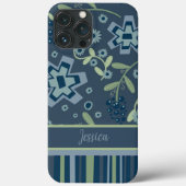 Blauw Bloemen en Streep Custom Inspirivity Case-Mate iPhone Case (Achterkant)