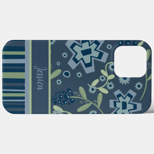 Blauw Bloemen en Streep Custom Inspirivity Case-Mate iPhone Case (Achterkant (horizontaal))